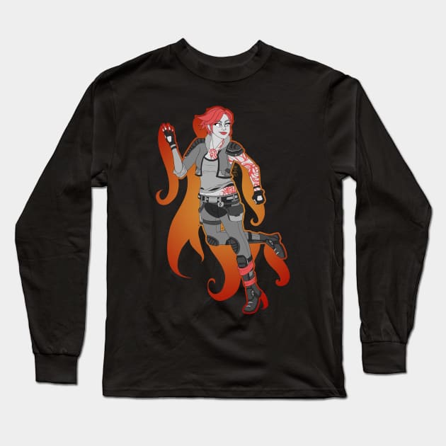 Commander Lilith, The Firehawk (Monochrome Version) Long Sleeve T-Shirt by snoozyfern